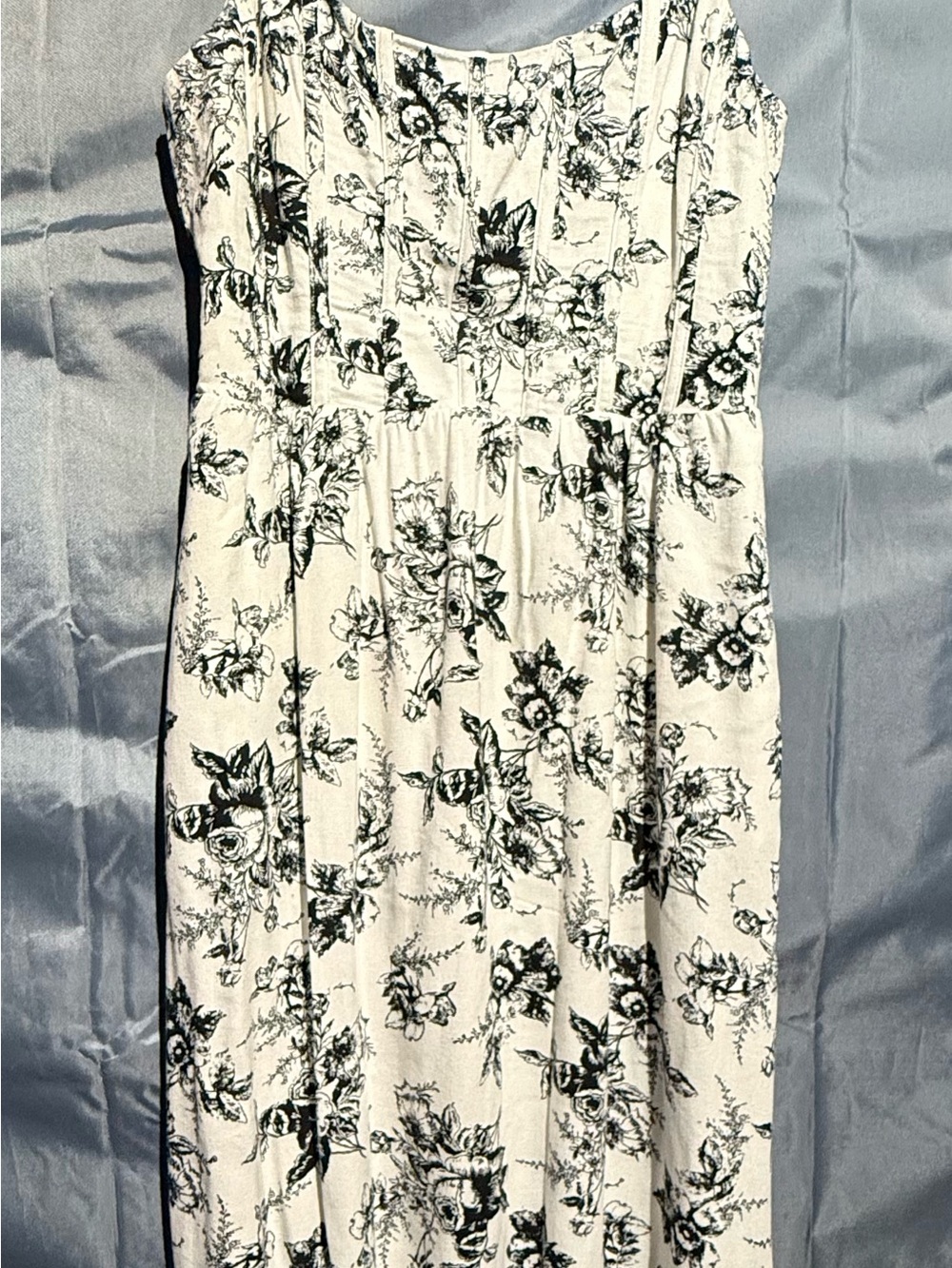 Wayf White Midi Dress with Black Floral Print